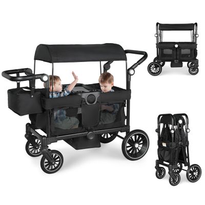 TODECARE Wagon Stroller for 2 Kids, Foldable All-Terrain Push Wagon, Black