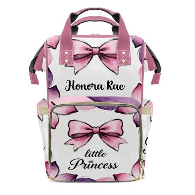 Joyestore Personalized Pink Bow Princess Custom Mom Bag with Name,Dad and Mom Diaper Backpack for Baby Boys Girls,Birthday Gift for New Parents