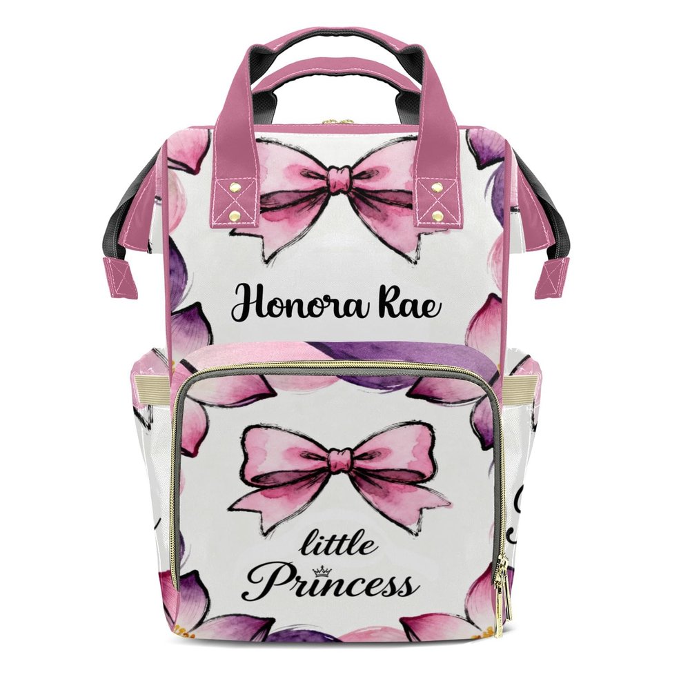 Joyestore Personalized Pink Bow Princess Custom Mom Bag with Name,Dad and Mom Diaper Backpack for Baby Boys Girls,Birthday Gift for New Parents