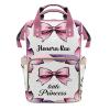 Joyestore Personalized Pink Bow Princess Custom Mom Bag with Name,Dad and Mom Diaper Backpack for Baby Boys Girls,Birthday Gift for New Parents view 1