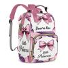 Joyestore Personalized Pink Bow Princess Custom Mom Bag with Name,Dad and Mom Diaper Backpack for Baby Boys Girls,Birthday Gift for New Parents view 2