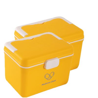 2Pcs Premium Medical Box,First Aid Empty Medicine Storage Box Organizer with Removable Tray and Portable Handle,Family Emergency Kit Case for Vitamin Pills Travel Home Car (Yellow)