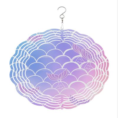 Mermaid Tail Wind Spinner 12 Inch Rainbow Gradient Overlay Wind Spinners Outdoor 3D Stainless Steel Hanging Sculpture Decorations Gift for Garden Yard Porch Balcony