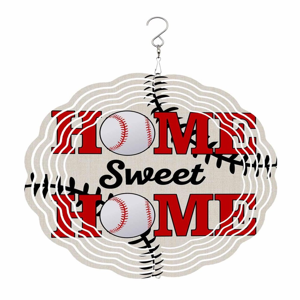 Baseball Sport Wind Spinner 10 Inch Home Sweet Beige Linen Texture Abstract Wind Spinners Outdoor 3D Stainless Steel Hanging Sculpture Decorations Gift for Garden Yard Porch Balcony