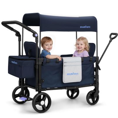 MOMFANN Wagon Stroller for 2 Kids, All-Terrain Foldable Baby Wagon, Blue