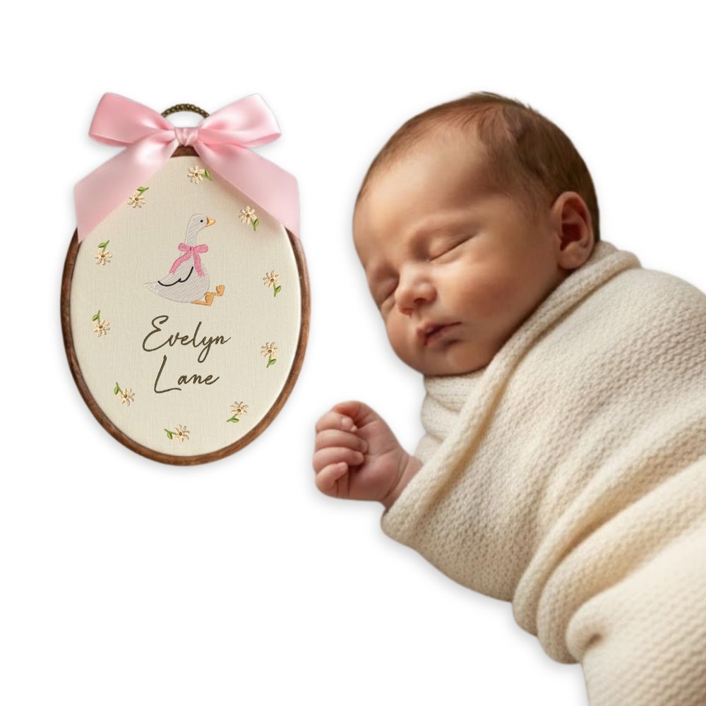 Chikky Personalized Baby Name Sign with Bows Babies Hospital Name Sign Welcome Announcement Sign for Newborn Embroidery Hoop Custom Infant Baby Name Baby Shower Birthday Gifts (11)