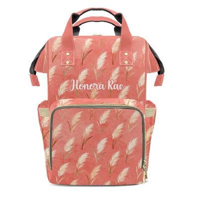 Joyestore Personalized Seamless Reed Flower Pattern Custom Mom Bag with Name,Dad and Mom Diaper Backpack for Baby Boys Girls,Birthday Gift for New Parents