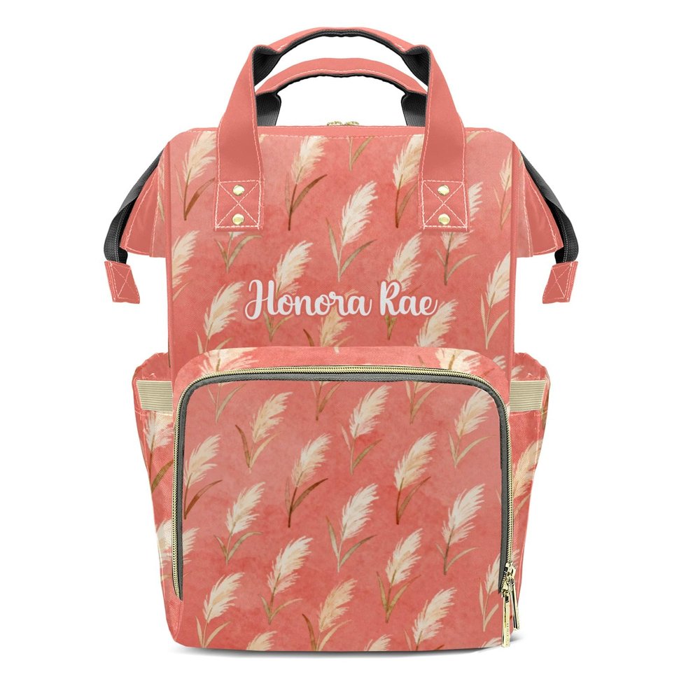 Joyestore Personalized Seamless Reed Flower Pattern Custom Mom Bag with Name,Dad and Mom Diaper Backpack for Baby Boys Girls,Birthday Gift for New Parents