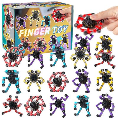 16Pcs Transformable Fidget Spinners Toys with Gifts Box Sensory Stress Relief Toys Chain DIY Robot Toys for Kids Girls Boys Holiday Party Favors Halloween Christmas Birthday Classroom Rewards Gifts