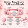 Beaded Bracelets for Girls, Adjustable Pink Zebra Jasper Beaded Bracelet with Compass Four Leaf Clover Charm, Natural Stone Girls Jewelry in Pink Gift Box, Birthday Gifts for Daughter Granddaughter Friend Back to School Bracelets view 2