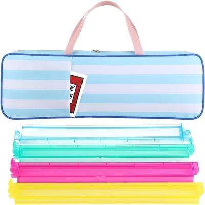(4PCS) Mahjong Rack, +Multi-Functional Storage Bag+A Set of Scoring Card Rules,21 x 6.5 x 2 Inch, Fits 8 Racks (Blue and White Striped Suit)
