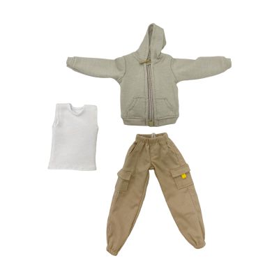 LINJXCMUXU 6 inch Action Figure Colthes,3 Pieces Set,Casual Jacket,Vest and Pant,Miniature Clothing for Male Action Figures,1:12 Scale Figure Doll Clothing Suit. (Gery,White and Khaki)