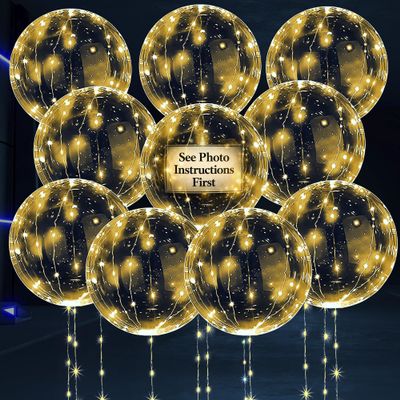 10 Pcs LED Balloons Light Up Balloons for Parties Clear 18" Balloon with Gold String Lights & Individual Switch Light Up Easter Decorations for Indoor & Outdoor Events, Batteries included