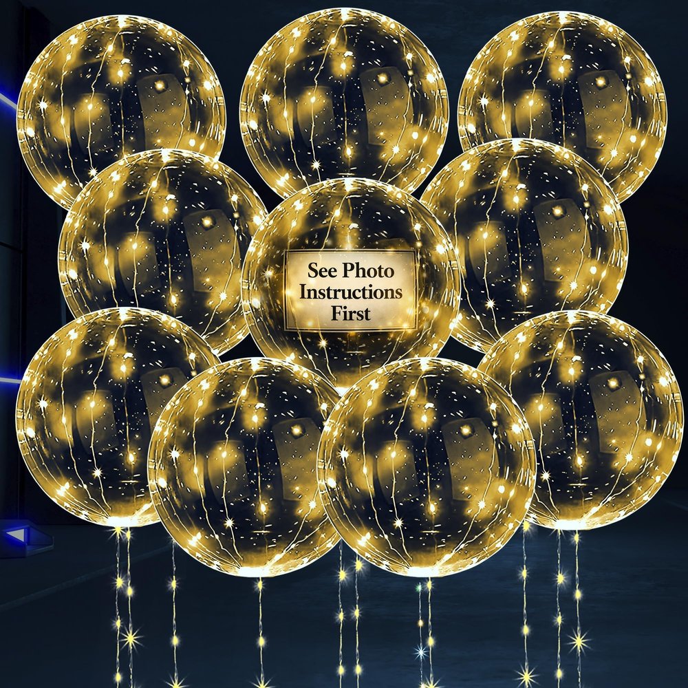 10 Pcs LED Balloons Light Up Balloons for Parties Clear 18" Balloon with Gold String Lights & Individual Switch Light Up Easter Decorations for Indoor & Outdoor Events, Batteries included