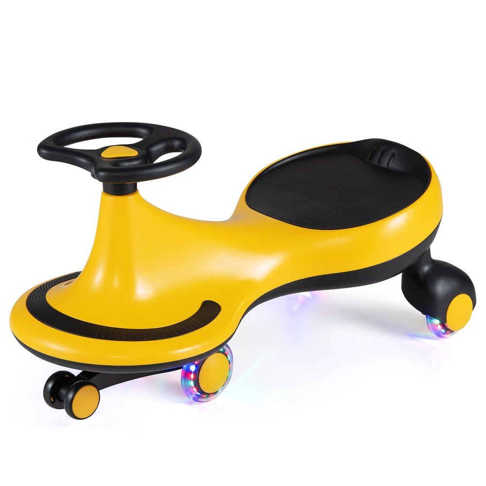 BABY JOY Wiggle Car for Kids, Swing Car with LED Flashing Wheels, No Batteries, Gears or Pedals, Uses Twist, Turn, Wiggle Movement to Steer, Ride-on Toy for Boys Girls 3 Year Old and Up (Yellow)