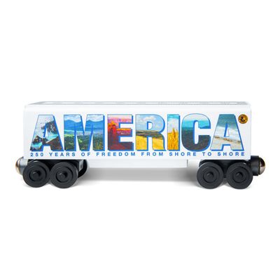Whittle Shortline Railroad 250th Anniversary America Wooden Train Car Commemorative USA Wooden Railway Car, Compatible with Major Railway Systems, Handcrafted Hardwood Toy Train