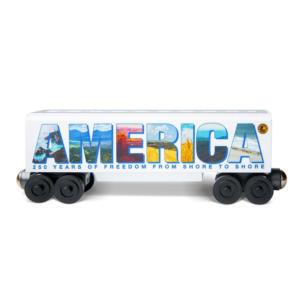 Whittle Shortline Railroad 250th Anniversary America Wooden Train Car Commemorative USA Wooden Railway Car, Compatible with Major Railway Systems, Handcrafted Hardwood Toy Train