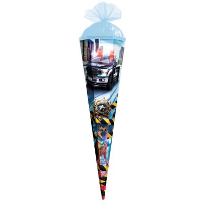 ROTH School Cone, Small, 50 cm, Police 911 - Square Sibling Sugar Cone for First Day of School for Children, First Day of School Gift with Tulle Closure