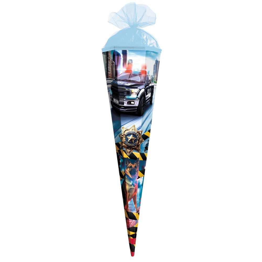 ROTH School Cone, Small, 50 cm, Police 911 - Square Sibling Sugar Cone for First Day of School for Children, First Day of School Gift with Tulle Closure