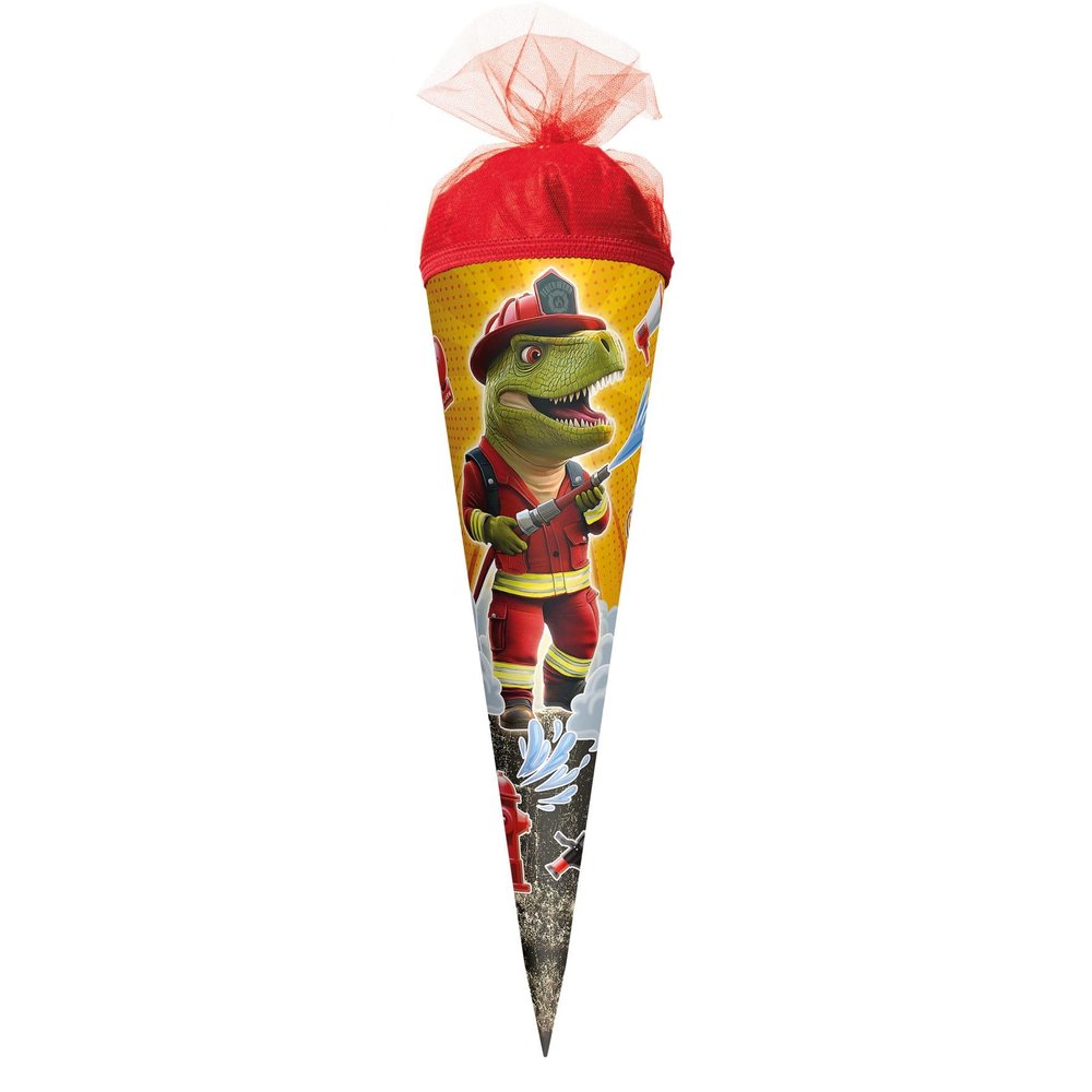 ROTH Small School Cone 35 cm Fire Brigade Dino - Round Sugar Bag for First Day of School for Children, Small First Day of School Gift