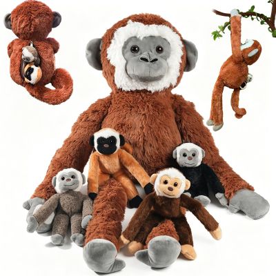 XYHQYB 5 in 1 Gibbon Plush, 24.8" Large Long Arm Gibbon Monkey Stuffed Animal with 4 Baby Gibbons Plushies, Zippered Stuffed Monkey Plush Toys with Tail for Kids Christmas Birthday Party Favor
