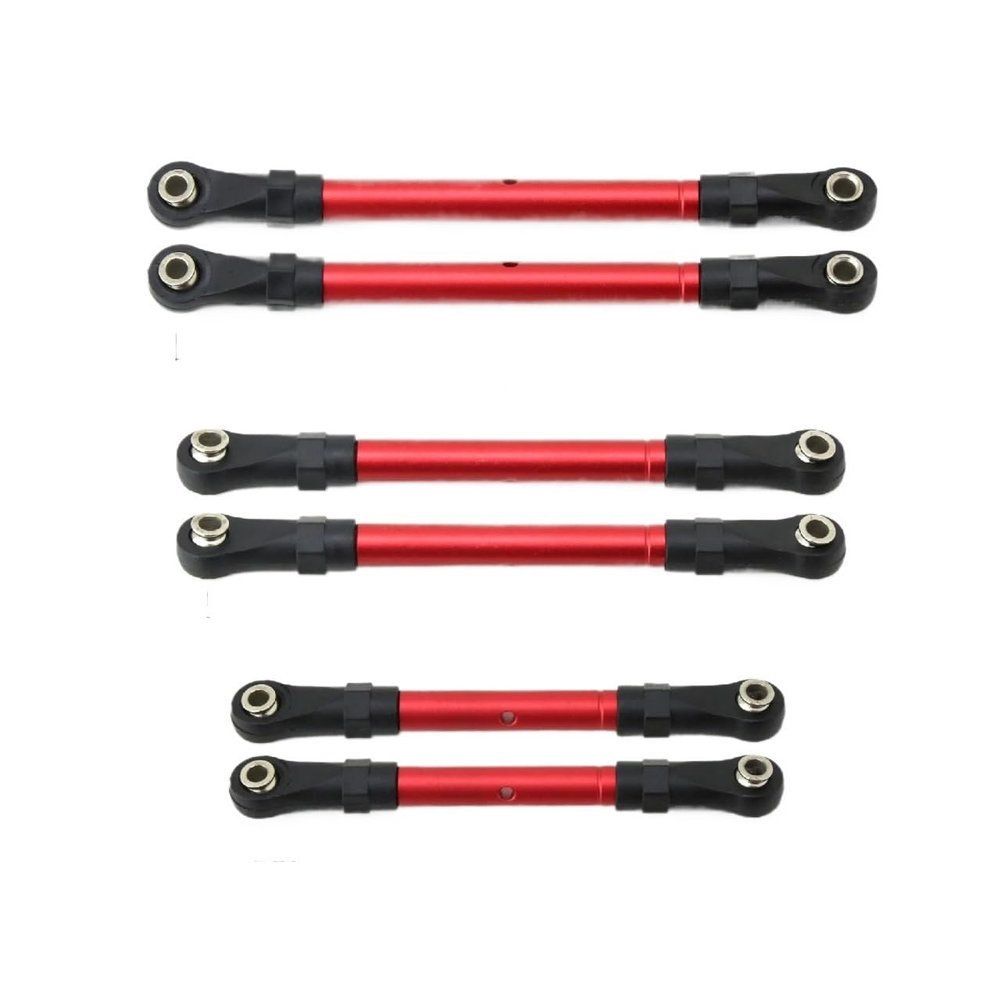 COMODO 6-Pack Aluminum Rod Arm Set with Rod Ends for 1/10 Scale Hoss 4WD RC Cars Front Rear Steering Linkage Replacement(RED)