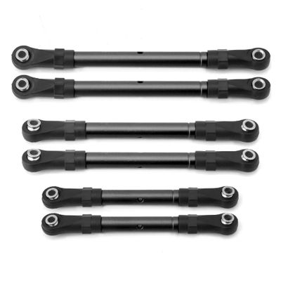 COMODO 6-Pack Aluminum Rod Arm Set with Rod Ends for 1/10 Scale Hoss 4WD RC Cars Front Rear Steering Linkage Replacement(Black)