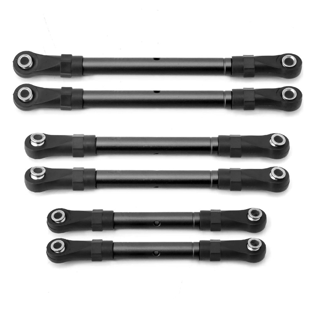 COMODO 6-Pack Aluminum Rod Arm Set with Rod Ends for 1/10 Scale Hoss 4WD RC Cars Front Rear Steering Linkage Replacement(Black)