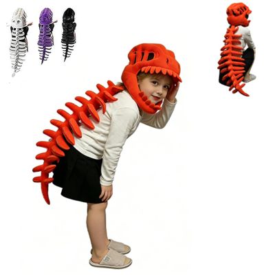 ANLMMTJ Dinosaur Skeleton CostumeSpinosaurus 3D Skeleton Design with Dinosaur Skull Mask and Plush Spine For Dress-Up,Parties (Orange, Extra Large)