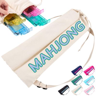 Cosblank Mahjong Rack Bag with 4 Divider Pockets Canvas Drawstring Mahjong Game Rack & Pushers Storage Bag Fits All Types of Racks Protective Sleeve for Game Night Travel(White)