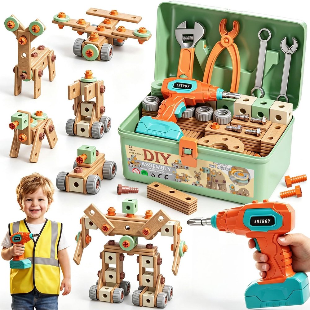 CUTE STONE 168Pcs Kids Tool Set with Electric Drill Toy, Building Kit