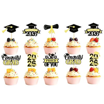 24PCS 2026 Graduation Cupcake Toppers, Class of 2026 Graduation Party Cake Decor Supplies, 2026 Graduation Cake Topper for University, College,High School, Middle School, Kindergarten(Style-1)