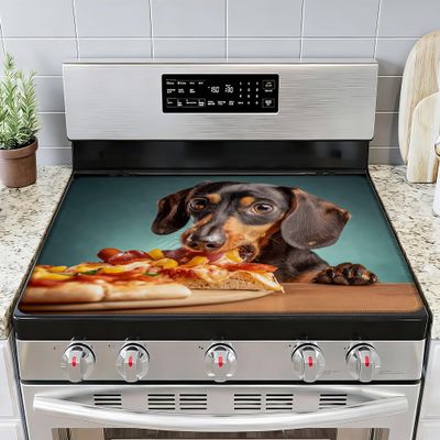Dachshund Dog Pizza Multi-Design Stove Top Covers for Electric Stove, Heat-Resistant Protector Mat, Non-Slip Drying Rack 28"x20" Stove Burner Covers