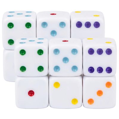 12 Pack Large Dice, 25mm Jumbo Dice with White Base & Colorful Dot for Easy Reading, Board Games, Math Teaching, Game Night EssentialsLarge