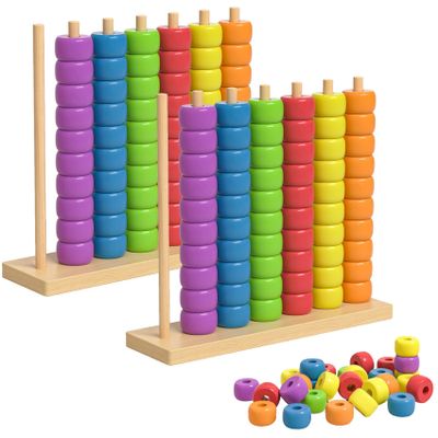 Color Stack Challenge Game, Wooden Color Ring Stacking Game with 60 Rings, Color Matching Puzzle Set for Family & Party (2set)