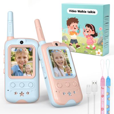 Video Walkie Talkies for Kids 2 Pack, Rechargeable Walkie Talkie Long Range HD Camera & Voice Changer, Indoor Outdoor Camping Kids Toys, Christmas Birthday Gifts for Boys Girls Age 3-12(Blue/Pink)