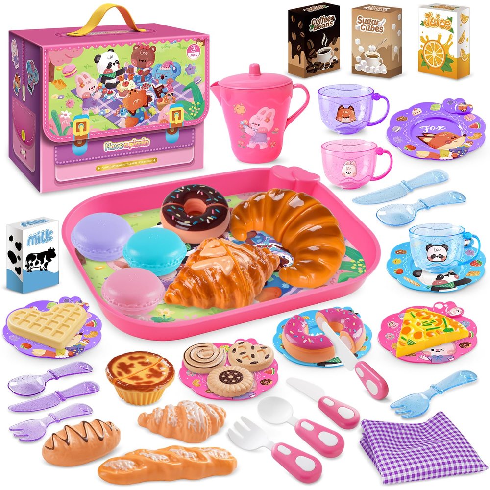 43 Pcs Animal Picnic Themed Tea Party Set for Little Girls & Toddlers