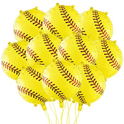 10Pcs 18 Inch Softball Balloons, Softball Shaped Foil Mylar Balloons, Softball Party Decorations for Birthday Senior Night Sports Theme Party Supplies