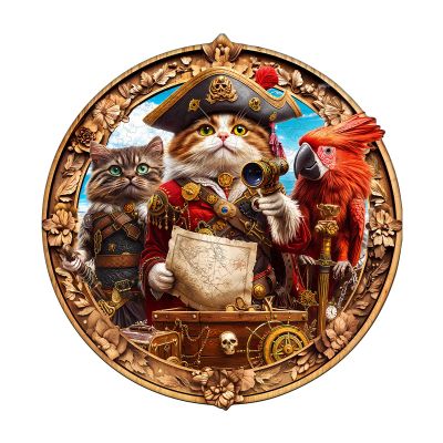 Wooden Puzzles for Adults, Wooden Pirate Cat Puzzle, Wooden Jigsaw Puzzles for Adults, Birthday for Puzzle Lover (M - 11.4 10.9 in - 185 pcs)