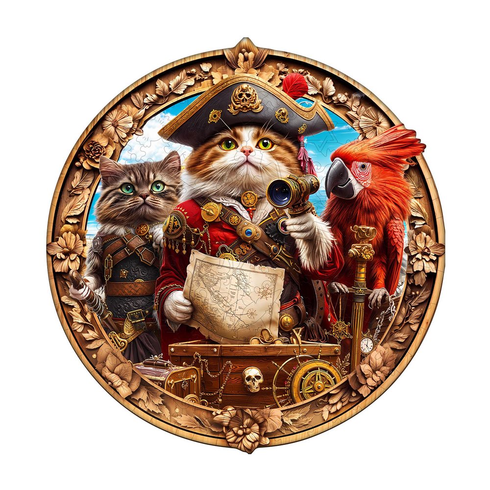 Wooden Puzzles for Adults, Wooden Pirate Cat Puzzle, Wooden Jigsaw Puzzles for Adults, Birthday for Puzzle Lover (M - 11.4 10.9 in - 185 pcs)