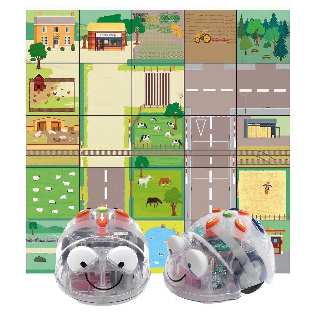 Basic Programming: See & Say Blue-Bot 2-pcs with Free Countryside Themed Floor Mat 75 x 75 cm - Wireless Coding Robotics Bundle Teaching & Learning Materials for Beginners