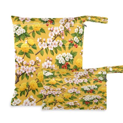 Hezely Spring Blooming Garden Trees 2 Pack Cloth Diaper Wet Dry Bags,Waterproof Wet Bag for Baby,Travel, Beach, Pool, Diapers, Dirty Yoga Gym Clothes
