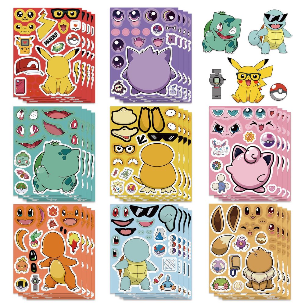 24 Sheets Make Your Own Monster Stickers, Make a Face Game Sticker, Classic Cartoon Charaters Decals, Art Craft Party Supplies for Party Decoration, Reward, Decor, Gift Idea (BKM-A)