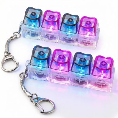 2 Pcs Keyboard Fidget Tool, Fidget Keychain Keyboard with LED Lights,Heart Shape Keyboard Clicker Fidget Light Up, Loud Decompression Button Finger Clicker Stress Relief Device 4-in-1 for Adult