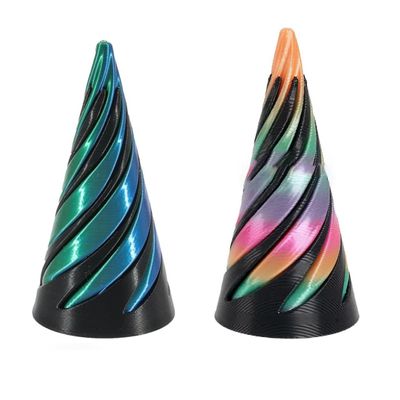 2 Packs 3D Printed Spiral Cone Impossible Pyramid Passthrough Fidget Toy,Mini Vortex Thread Illusion Desktop Deco Souvenir Gift for Anxiety Relaxing,Rainbow2+Rainbow3
