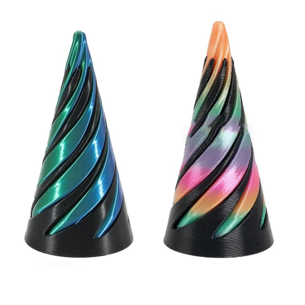 2 Packs 3D Printed Spiral Cone Impossible Pyramid Passthrough Fidget Toy,Mini Vortex Thread Illusion Desktop Deco Souvenir Gift for Anxiety Relaxing,Rainbow2+Rainbow3