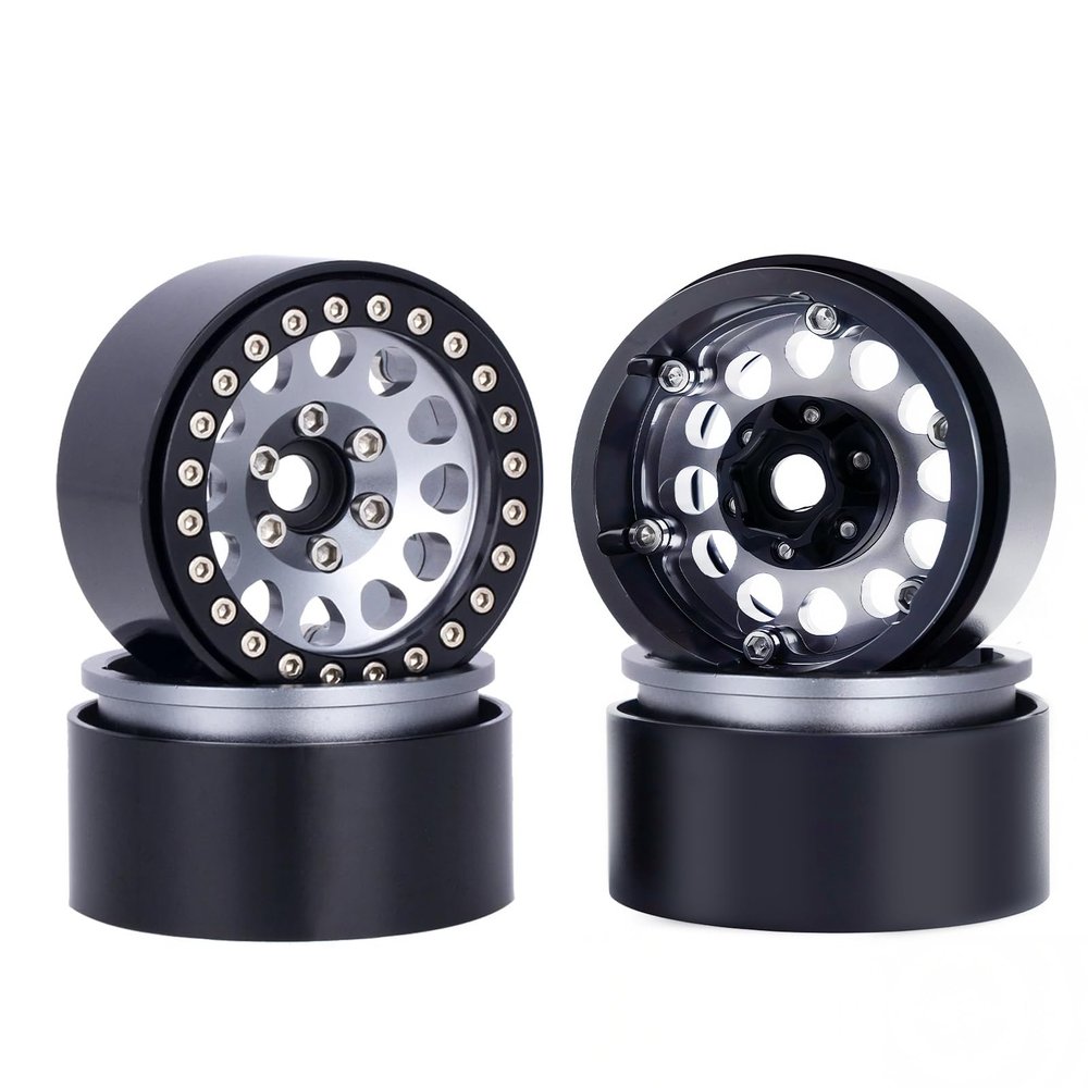 1.9 Beadlock Wheels for 1/10 RC Crawler, Aluminum 1.9 RC Wheel Rims with 12mm Hex, Metal Beadlock Wheel Set for 1/10 RC Rock Crawler, 4PCS (Titanium)