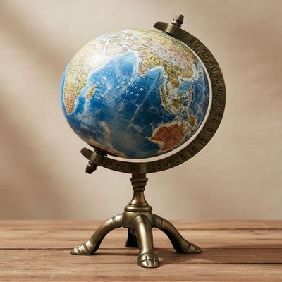 Antique Handicrafts Vintage Desk World Globe with Brass Stand | Classic Antique Style World Map Globe for Office Desk, Library, Study Room & Home Decor