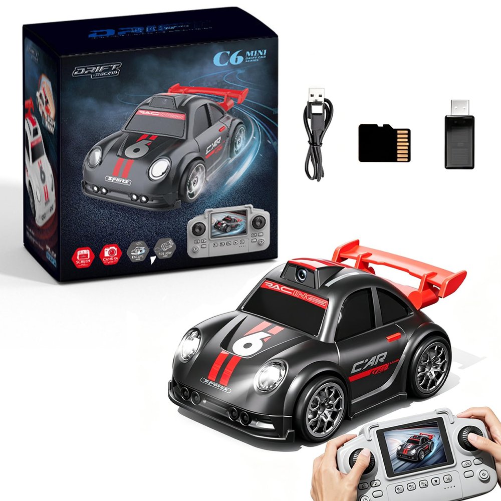 Hylukon Mini RC Drift Cars, Tabletop Drifting RC Car with Real Time Camera Transmission, Dynamic Light and Sound Effects, Remote Controlled Drift Car with Follow and Escape Modes (Black)