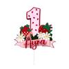 Strawberry Cake Topper Personalized with Name and Age, Custom Berry First Birthday Decorations, Red and Pink Strawberry Party Supplies for Girls, Personalized Non Edible Birthday Cake Decoration view 1